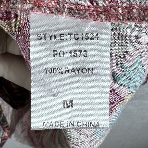 GiGio Womens M Boho Floral Blouse Smocked Cuff Balloon Sleeves Hippie Artsy Top - Picture 14 of 16